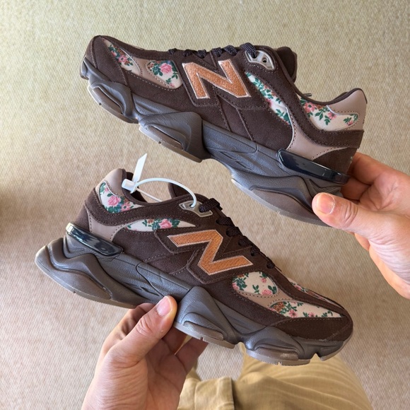 New Balance Shoes - New Balance Women's Brown Floral Panel Sneakers with Pink Accent N